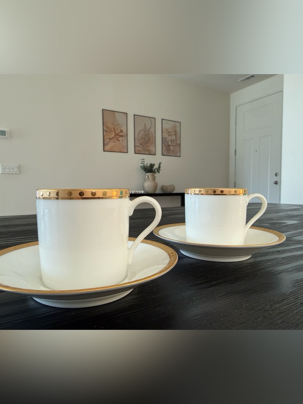 Tiffany & Co. White Porcelain Teacups with Gold Trim - Set of 2